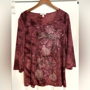 Dress Barn Women’s blouse, pink/mauve, floral, size XL